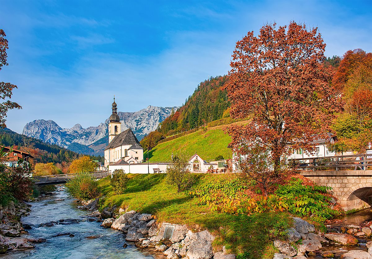 Snow-covered alpine village in the Bavarian Alps